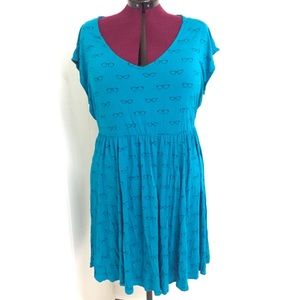 3X TORRID Stretchy Blue Retro Glasses Skater Dress